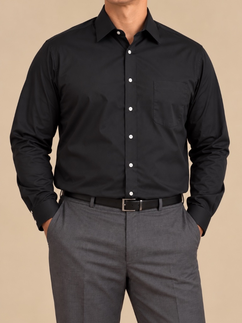 David Taylor Men’s Black Dress Shirt 17.5 34/35 Single Needle Tailoring